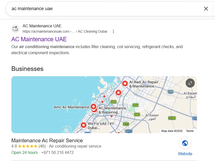 AC Maintenance UAE SEO Performance