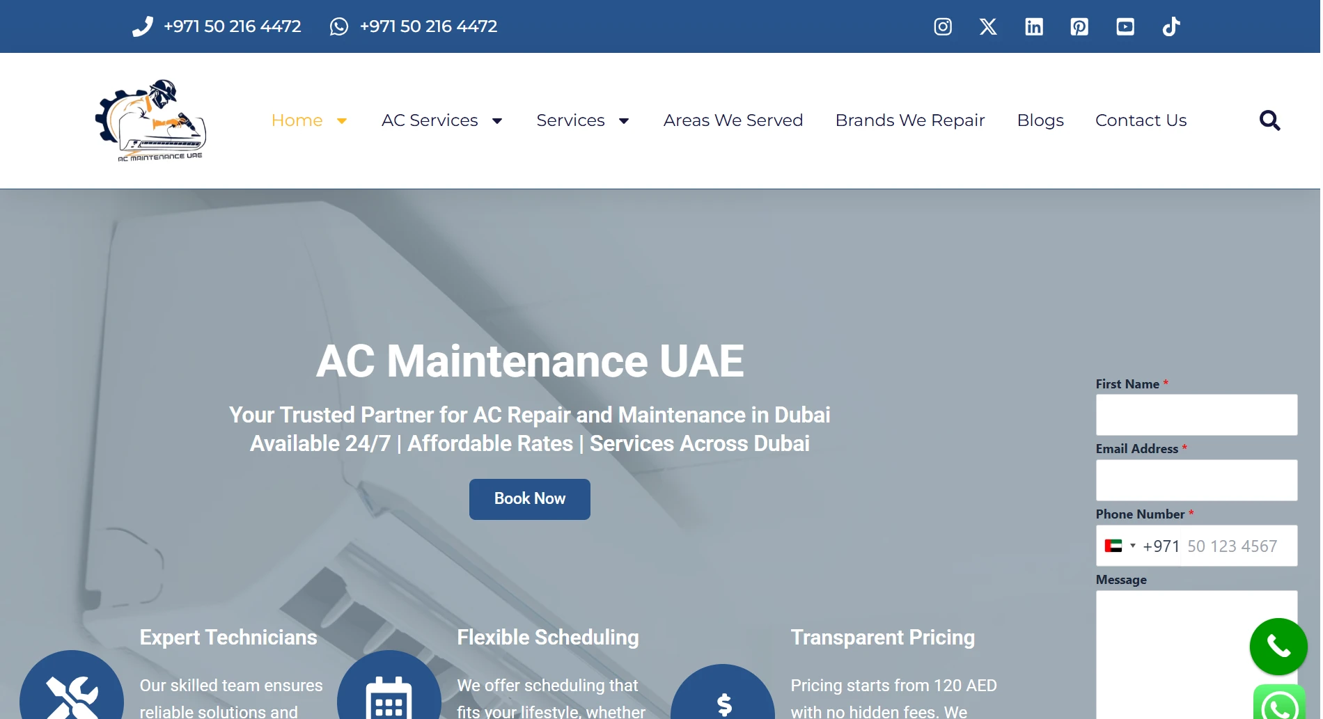 AC Maintenance UAE Website Homepage