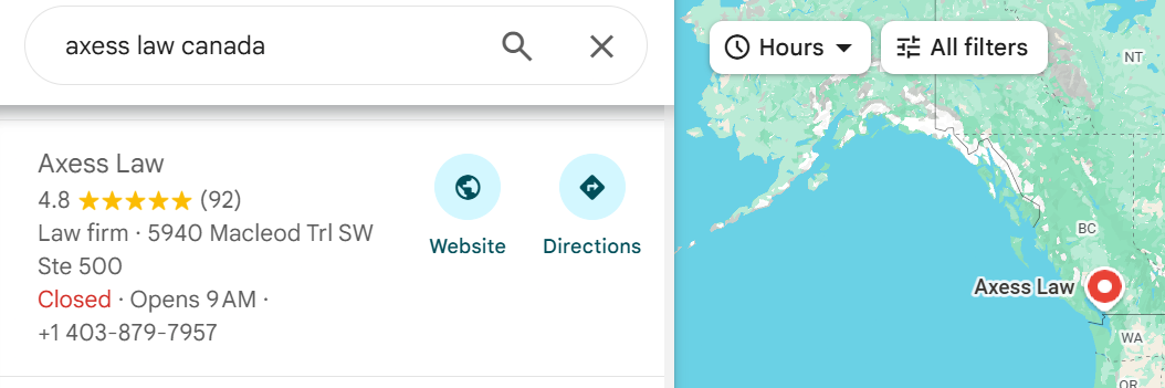 Google My Business Profile for Axess Law