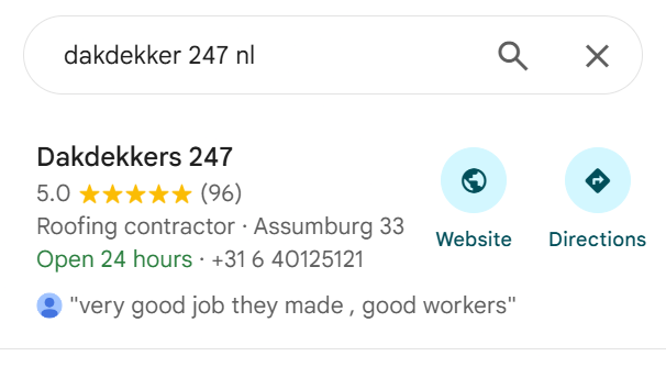 Google Business Profile for Dakdekkers247.nl